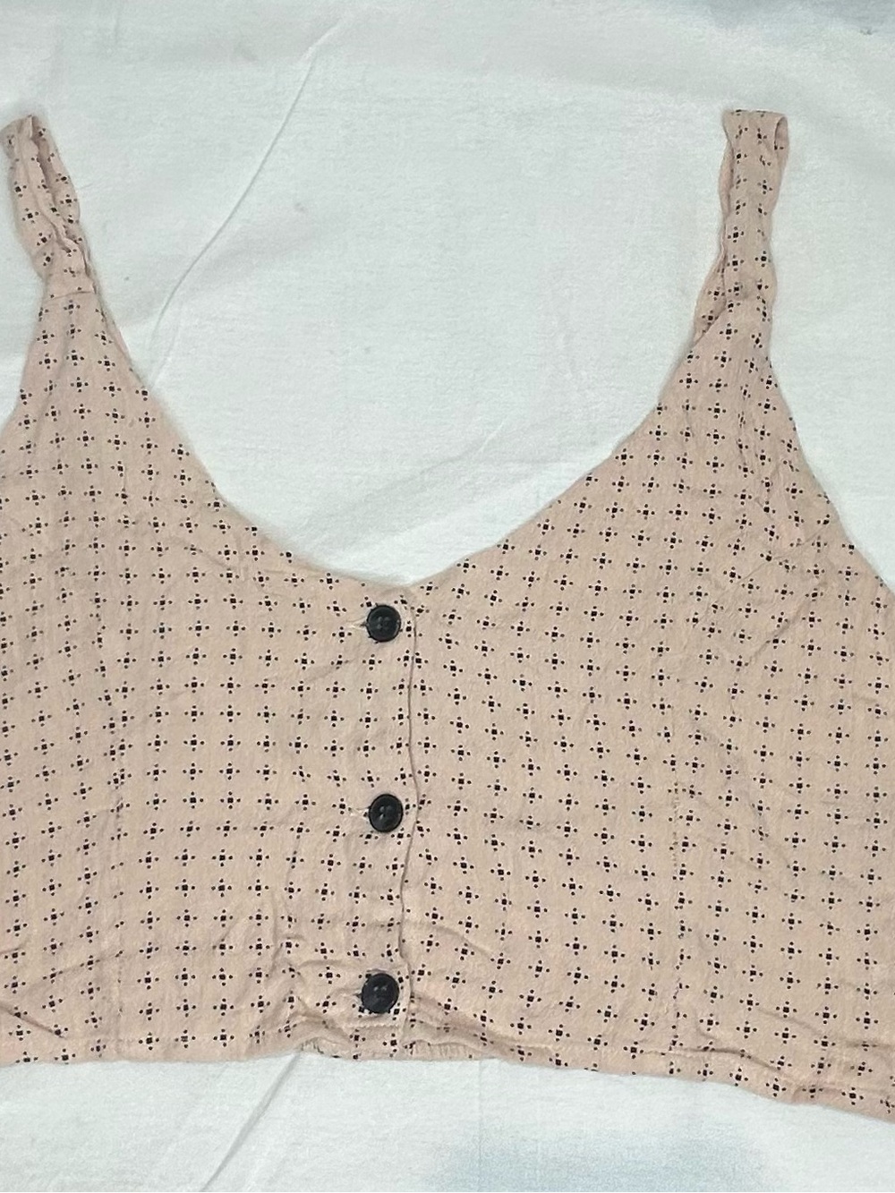 Beige Printed Button-Front Women's Tank Top